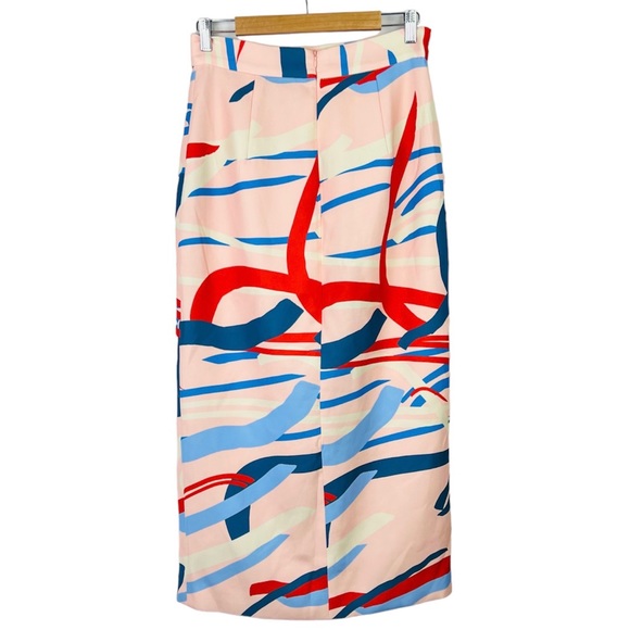 C/MEO Cameo Pencil Skirt Pink Multi Geometric Slit Maxi Long High Waist Size L - Picture 6 of 14